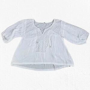 Free People White Floral Lace V Neck Peasant Boho Relaxed Blouse Size Small